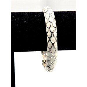 White Enamel and Silver Toned Hinged Cuff Bracelet Bangle Vintage Snake Design
